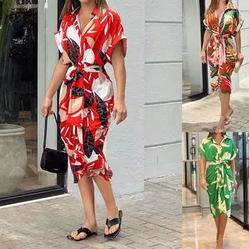 Женское модное свободное платье с v-образным вырезом и пуговицами, со шнуровкой и длиной до талии, женское платье XL зелёный