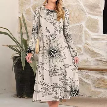 Женское модное свободное платье в стиле ретро с принтом и круглым вырезом L