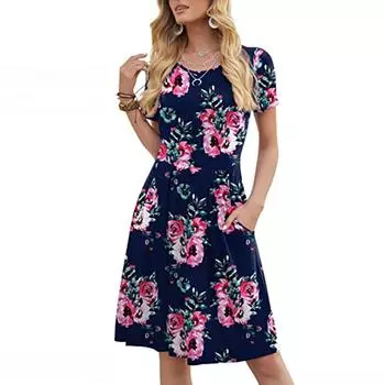 Женское модное свободное плиссированное платье с круглым вырезом и карманами для отдыха M