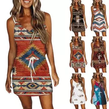 Женское модное свободное повседневное платье без рукавов с v-образным вырезом и принтом XXL чёрный