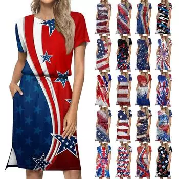 Женское модное свободное повседневное платье с короткими рукавами и карманами с принтом L чёрный