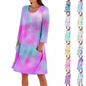Женское модное свободное повседневное платье с рукавом три четверти и градиентным принтом L фиолетовый