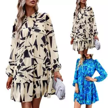 Женское модное темпераментное элегантное платье с короткой юбкой и круглым вырезом с длинными рукавами L бежевый