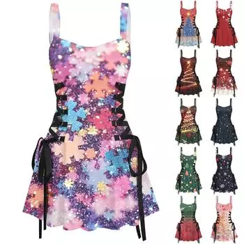 Женское модное темпераментное печатное сексуальное винтажное короткое платье с бретельками XL
