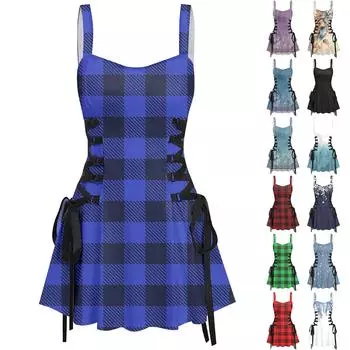 Женское модное темпераментное печатное сексуальное винтажное короткое платье с бретельками XL