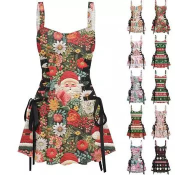 Женское модное темпераментное печатное сексуальное винтажное короткое платье с бретельками L