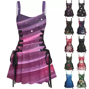 Женское модное темпераментное печатное сексуальное винтажное короткое платье с бретельками XXL