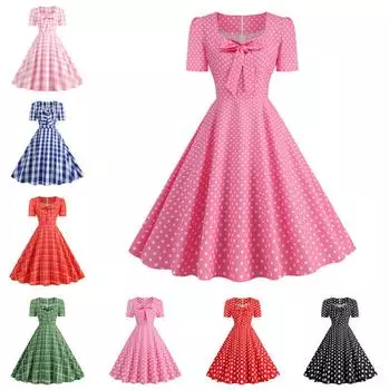 Женское модное темпераментное ретро-платье в горошек со шнуровкой на спине с открытым воротом, пышное повседневное платье для выступлений L армия зеленый