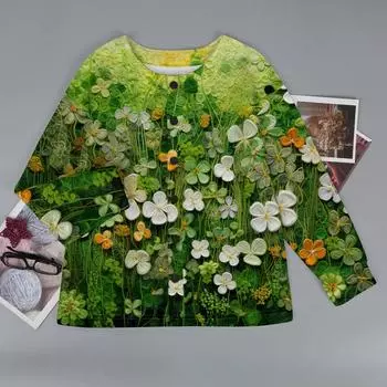 Женское модное теплое трикотажное пальто с длинным рукавом и принтом L армия зеленый