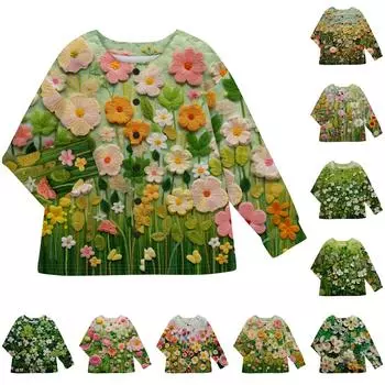 Женское модное теплое трикотажное пальто с длинным рукавом и принтом XXXL зелёный