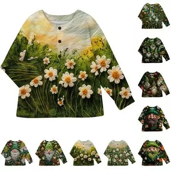 Женское модное теплое трикотажное пальто с длинным рукавом и принтом S