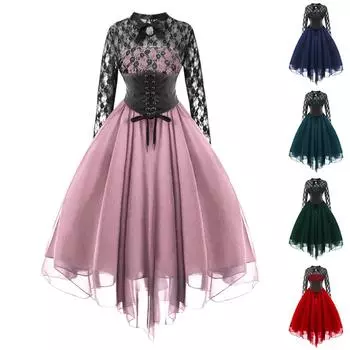 Женское модное тонкое крутое вечернее кружевное повседневное элегантное платье с вышивкой и повязкой L синий