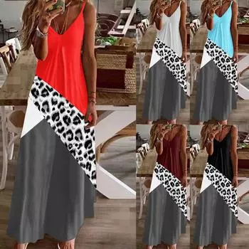 Женское модное тонкое пляжное длинное платье без рукавов с v-образным вырезом и полосатым принтом XL серый