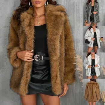 Женское модное удобное искусственное короткое пальто с верхом из плюша, теплое пальто L коричневый