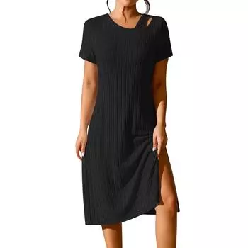 Женское модное универсальное элегантное однотонное сексуальное облегающее платье с разрезом на бедрах L чёрный