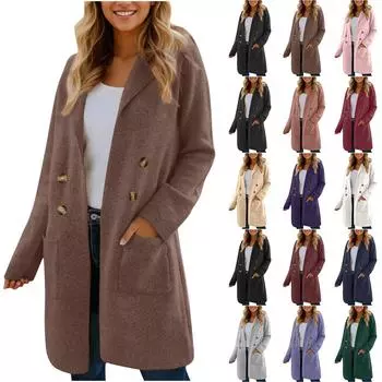 Женское модное универсальное шерстяное пальто средней длины L чёрный