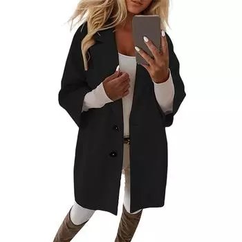 Женское модное универсальное твидовое пальто, однотонный однобортный пиджак с опущенными плечами и рукавом семь четвертей XXL чёрный