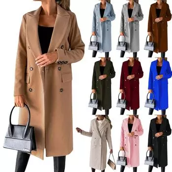 Женское модное универсальное твидовое пальто, однотонный двубортный пиджак с длинными рукавами L армия зеленый