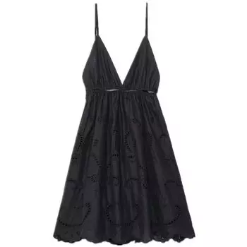 Женское модное ветровое черное платье-слинг с вышивкой Black S