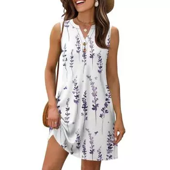 Женское модное винтажное платье с цветочным принтом, V-образным вырезом, застежкой на пуговицы и карманом, пляжное летнее платье для отдыха L белый