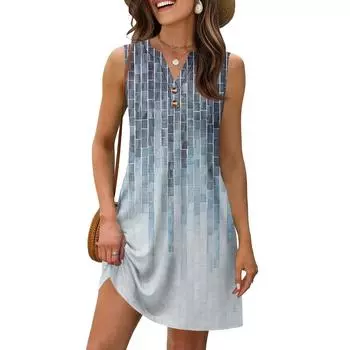 Женское модное винтажное платье с цветочным принтом, V-образным вырезом, застежкой на пуговицы и карманом, пляжное летнее платье для отдыха L синий