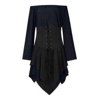 Женское модное винтажное платье с длинным рукавом, вечернее вечернее вечернее платье для косплея чёрный