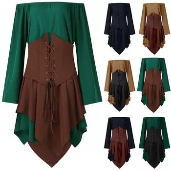 Женское модное винтажное платье с длинным рукавом, вечернее вечернее вечернее платье для косплея S чёрный