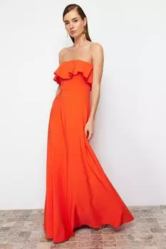 Женское модное выпускное тканое платье без рукавов с цветочным принтом и воланами