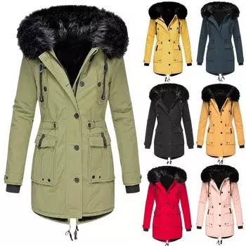 Женское модное зимнее пальто с утолщенным хлопковым подкладом из флиса, с воротником-стойкой, зимнее пальто L чёрный