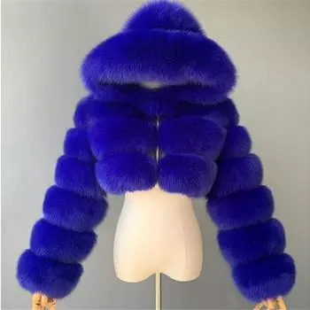 Женское модное зимнее укороченное пальто из искусственного меха, пушистая теплая короткая куртка с капюшоном на молнии, зимний топ, модные женские норковые пальто XS