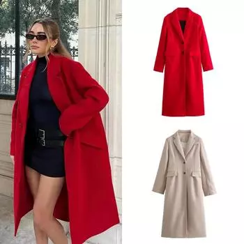 Женское мягкое шерстяное пальто большого размера с длинным рукавом и прорезными карманами спереди, женская верхняя одежда, шикарное модное пальто XS бежевый