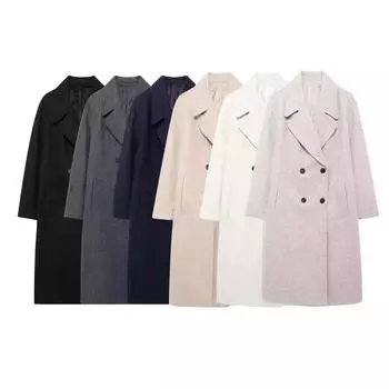 Женское мягкое шерстяное пальто свободного покроя с длинным рукавом и прорезными карманами спереди, женская верхняя одежда, шикарное пальто, модное пальто, ветровка XXS