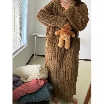 Женское мягкое теплое ночное платье, утолщенное однотонное жаккардовое платье, ночные рубашки, фланелевая одежда для сна M белый