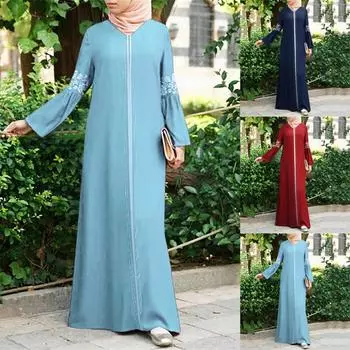 Женское мусульманское длинное платье Абая с цветочным принтом, винтажный кафтан, исламские платья макси L темно-синий