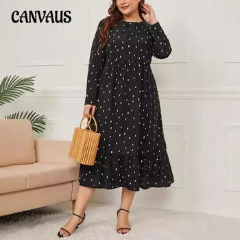 Женское мусульманское длинное платье в горошек с длинным рукавом, свободное платье больших размеров XL чёрный