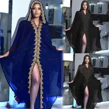 Женское мусульманское платье, вышитое бисером платье Абая, мусульманское платье с капюшоном, шифоновый кафтан, длинное платье, Ближний Восток, Африка, платье макси больших размеров free size
