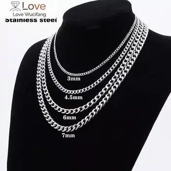 Женское мужское ожерелье из нержавеющей стали с кубинским звеном Nk Chain Silver Color Basic Punk Male Choker Jewelry Gifts 60cm Length