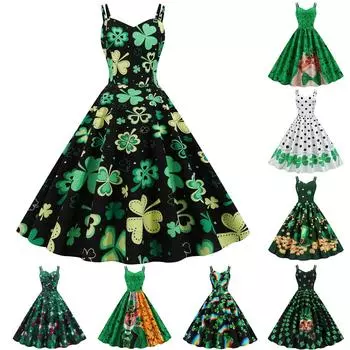 Женское нарядное платье без рукавов с v-образным вырезом на день Святого Патрика, зеленое платье, ирландская леди M фиолетовый