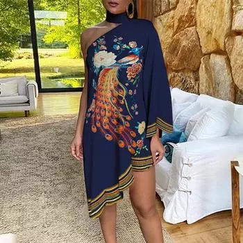 Женское нерегулярное платье с цветочным принтом на одно плечо, элегантное модное платье XXXL белый