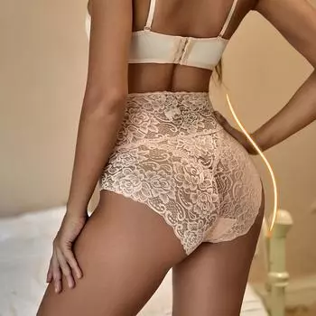 Женское невидимое бесшовное бикини, нижнее белье, кружевные трусики с высокой талией и цветочным принтом, большие размеры, хипстерские трусики для подтяжки тела, подтяжка ягодиц M чёрный