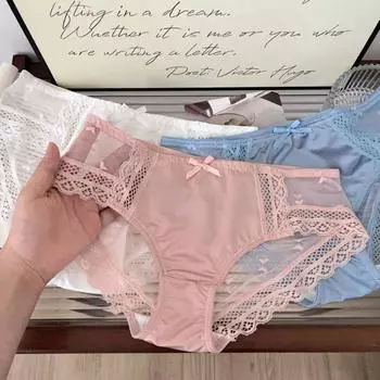 Женское нижнее белье атласные сексуальные трусы из чистого хлопка с промежностью дышащие удобные бесшовные тонкие трусики Pure Desire с треугольными чашечками M белый