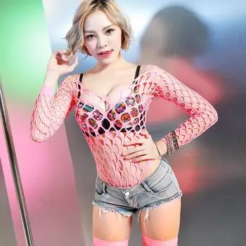 Женское нижнее белье, ажурное боди, нижнее белье, сетчатый комбинезон с длинными рукавами, эротическая одежда для вечеринок и ночного клуба One Size
