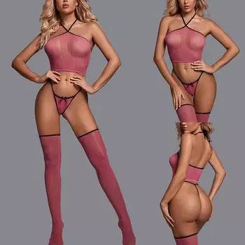 Женское нижнее белье, ажурные колготки, сексуальный комплект боди с сетчатыми подвязками (3пс) One Size