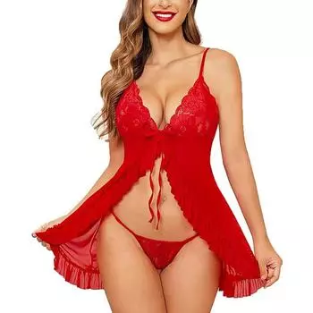 Женское нижнее белье Babydoll длиной выше колена с цветочным принтом и кружевом Free