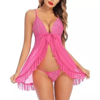 Женское нижнее белье Babydoll длиной выше колена с цветочным принтом и кружевом Free