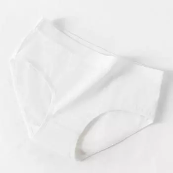 Женское нижнее белье, бесшовные цельные трусы из чистого хлопка с промежностью средней заниженной талией, однотонные, большие тонкие дышащие хлопковые трусы, летние M белый