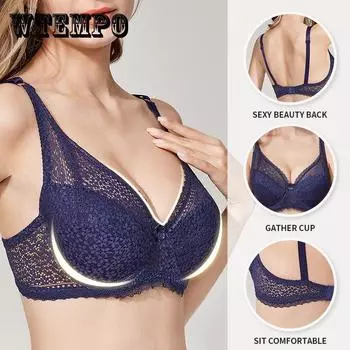 Женское нижнее белье больших размеров с эффектом пуш-ап, регулируемый тонкий кружевной бюстгальтер 42/95D белый