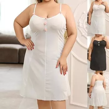 Женское нижнее белье больших размеров без рукавов с цветочным принтом, прозрачное сексуальное нижнее белье, женская прозрачная однотонная мини-пижама 1XL чёрный