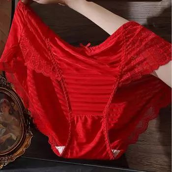 Женское нижнее белье больших размеров, однотонные простые японские трусики с кружевной окантовкой и средней завышенной талией, треугольные трусики XL