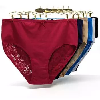 Женское нижнее белье больших размеров, сексуальные кружевные трусы, женские хлопковые трусики, однотонное нижнее белье, 6 шт. 4XL